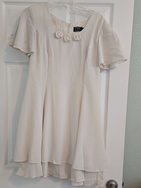 CDC Cream Floral-Applique Formal Dress